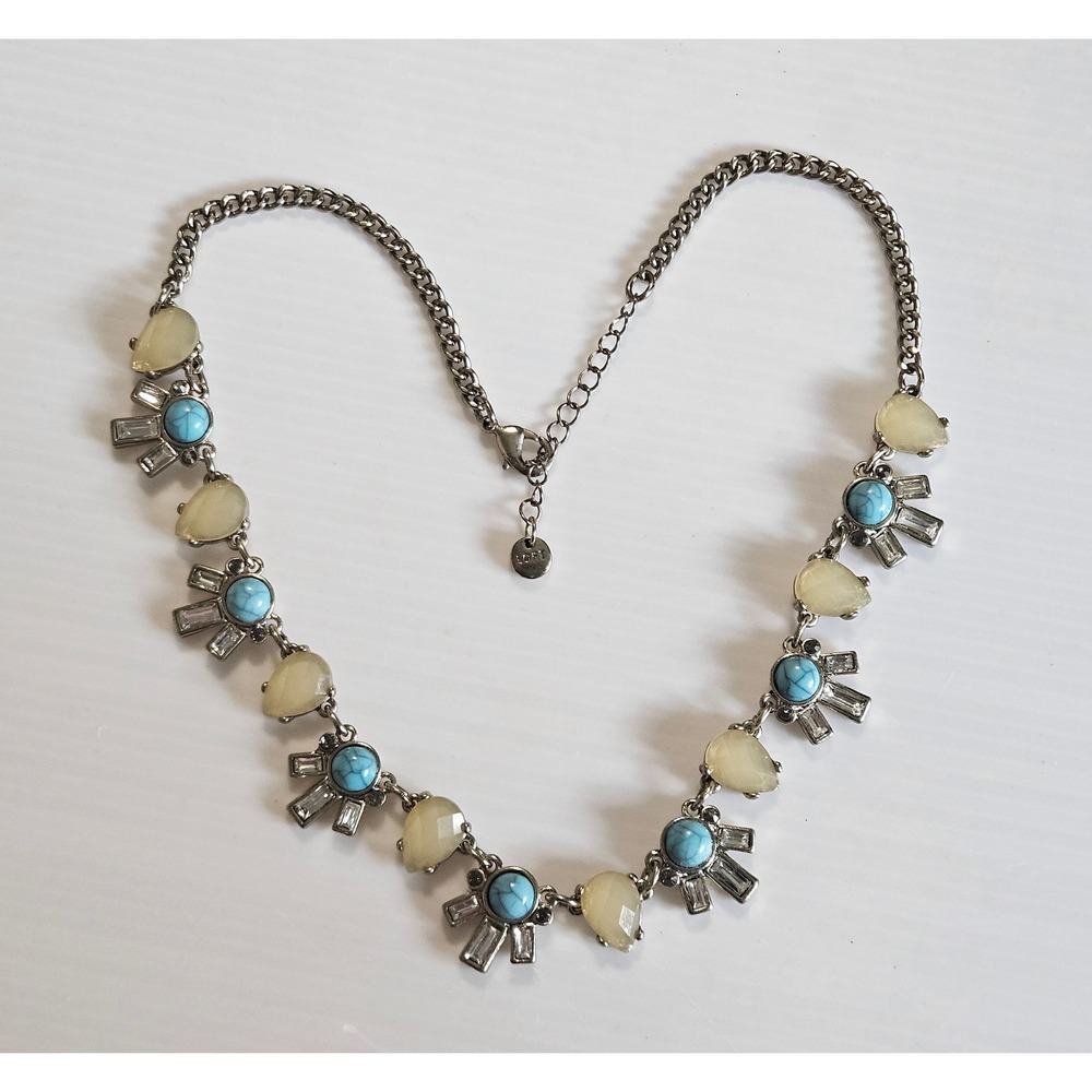 LOFT Silver Tone Turquoise Yellow Stone Sunburst Statement Necklace